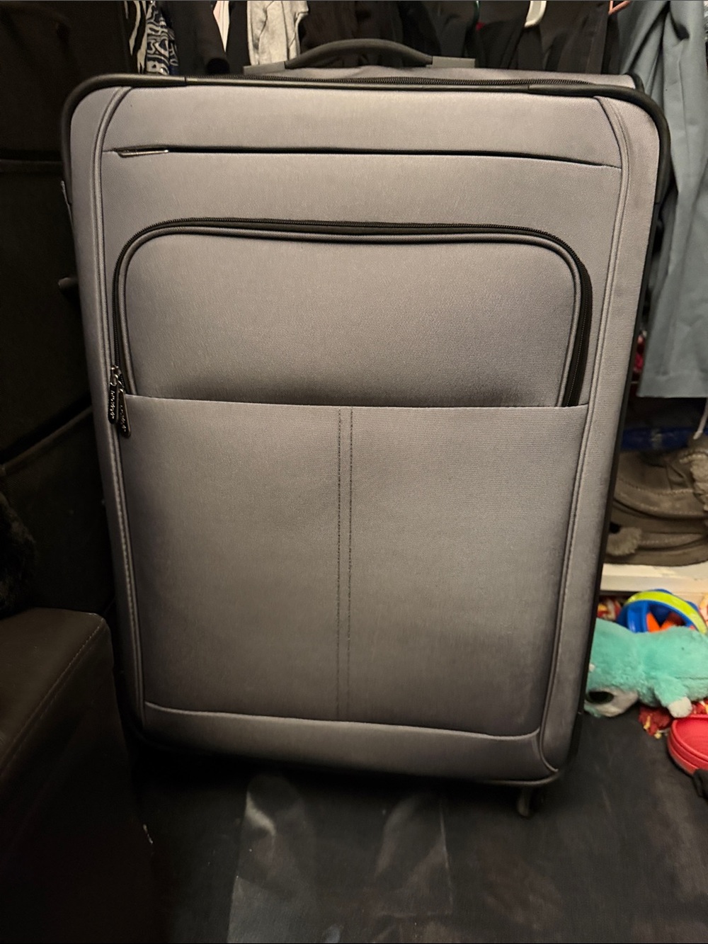 Men's Gray Upright Roller Suitcase with Front Pocket